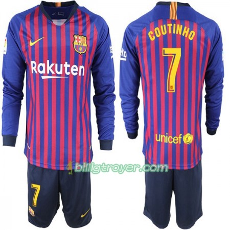 Billige Fotballdrakter FC Barcelona Coutinho 7 Barn Hjemmedraktsett 2018/19 Langermet